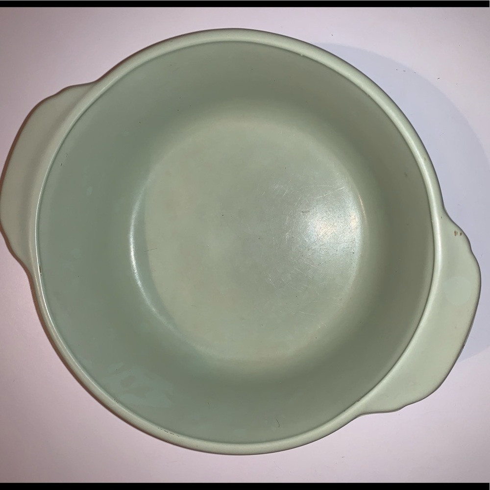 Fire king bowl Au gratin lusterware green & peach